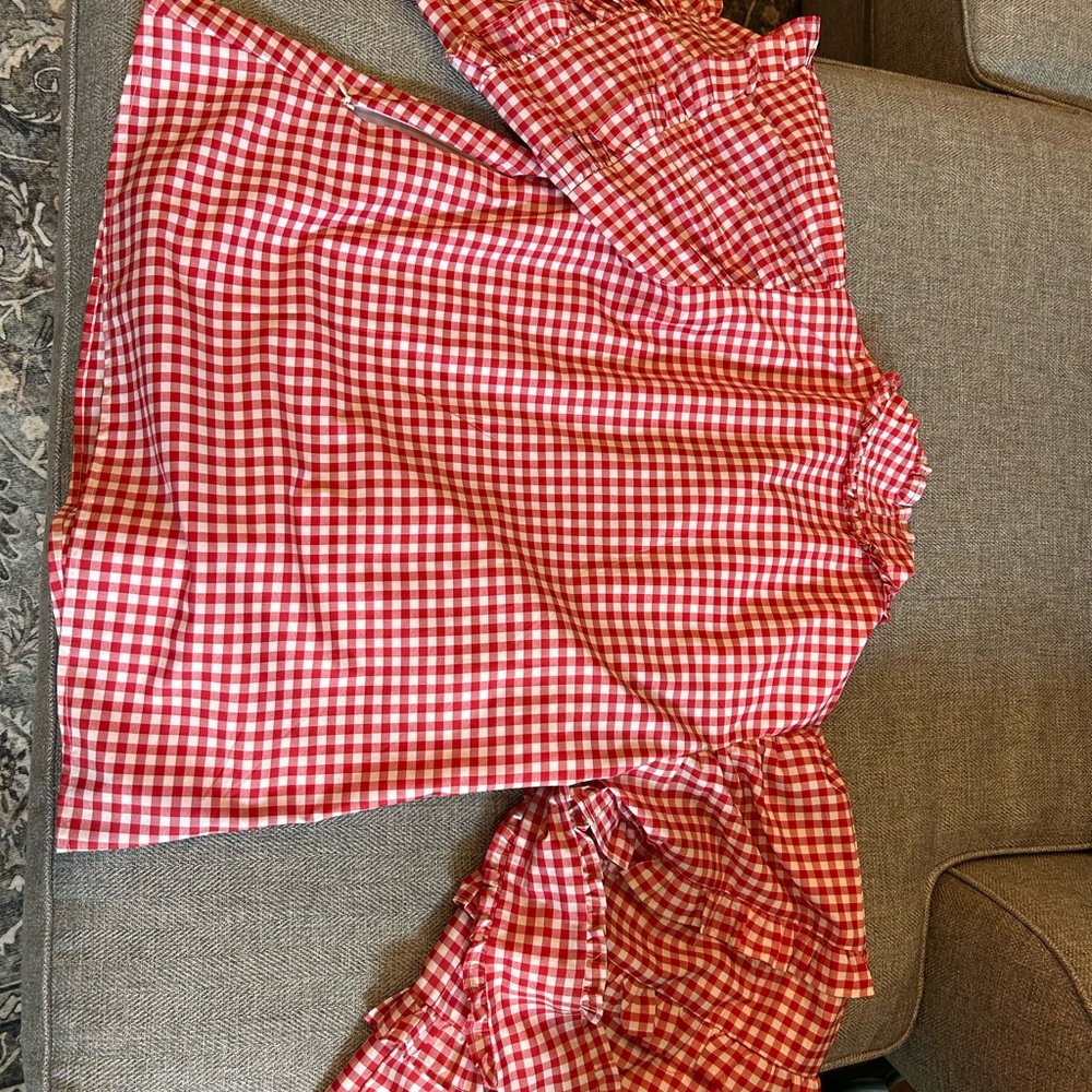 Red and White A-Line Blouse Set Casual Resort Wear